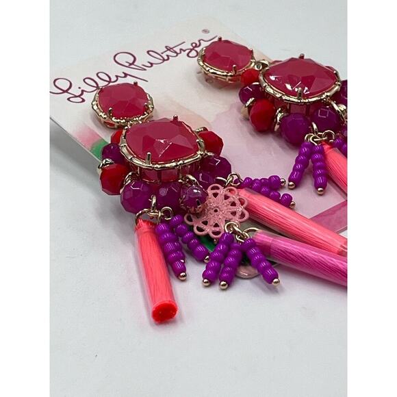 LILLY PULITZER Waterside Earrings Kitschy Coral Pink Crystal Pierced Dangle New - Picture 10 of 10